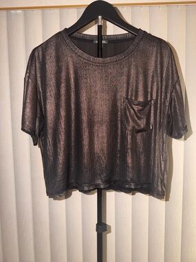 Metallic Bronze Pocket Crop Tee
